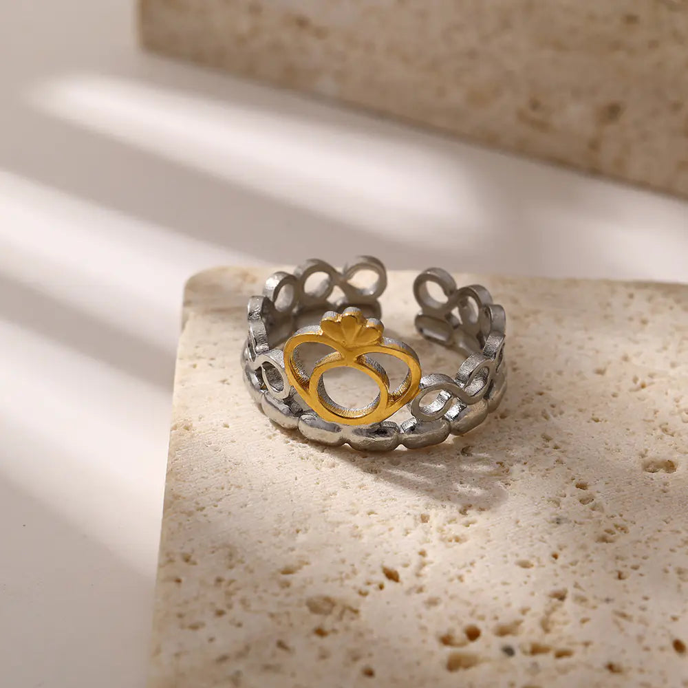 New Stainless Steel Crown Adjustable Ring