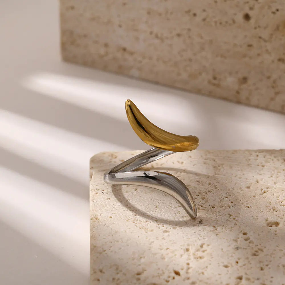 Stainless Steel Adjustable Two-tone Fishtail Ring