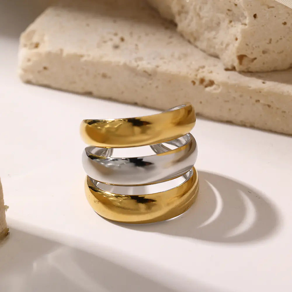 Adjustable Stainless steel three loop two-tone ring