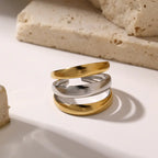 18k Stainless Steel Two-tone Adjustable Ring