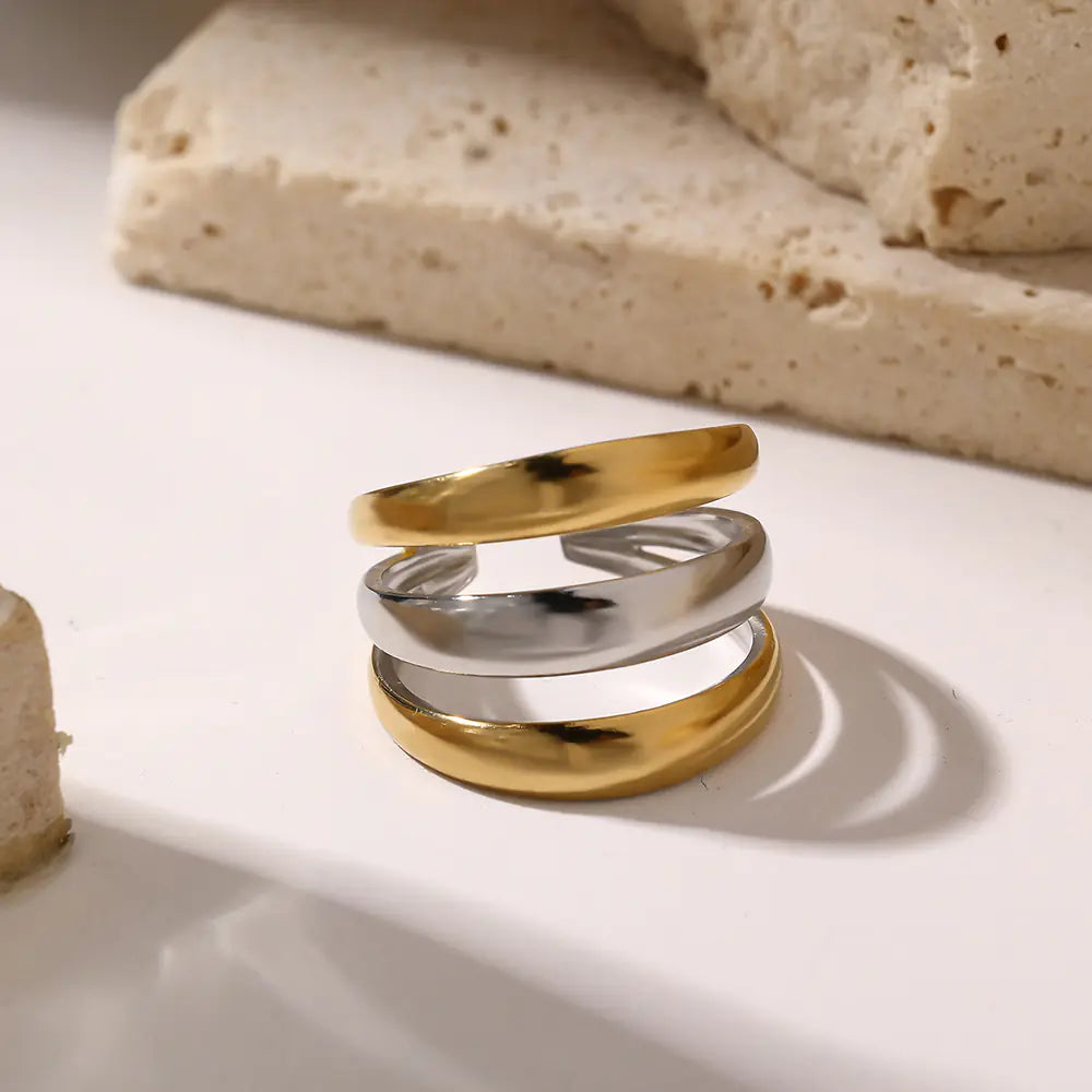 18k Stainless Steel Two-tone Adjustable Ring