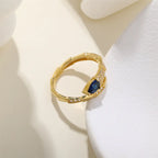 Blue CZ Snake Design 925 Sterling Silver Gold Ring