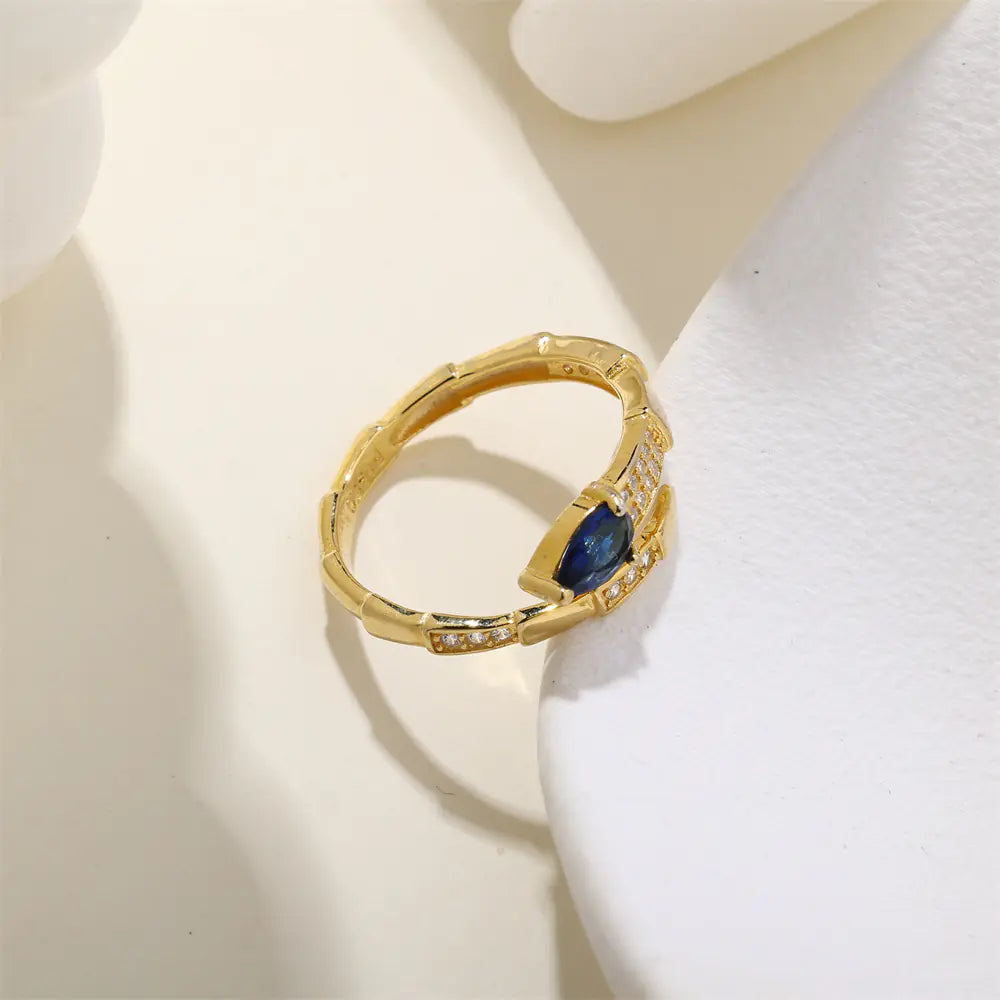 Blue CZ Snake Design 925 Sterling Silver Gold Ring