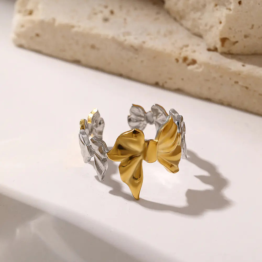 Stainless Steel Bow Two-tone Ring
