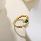 Green CZ Snake Design 925 Sterling Silver Gold Ring