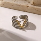 New Stainless Steel V shape Two Tone Opening Ring
