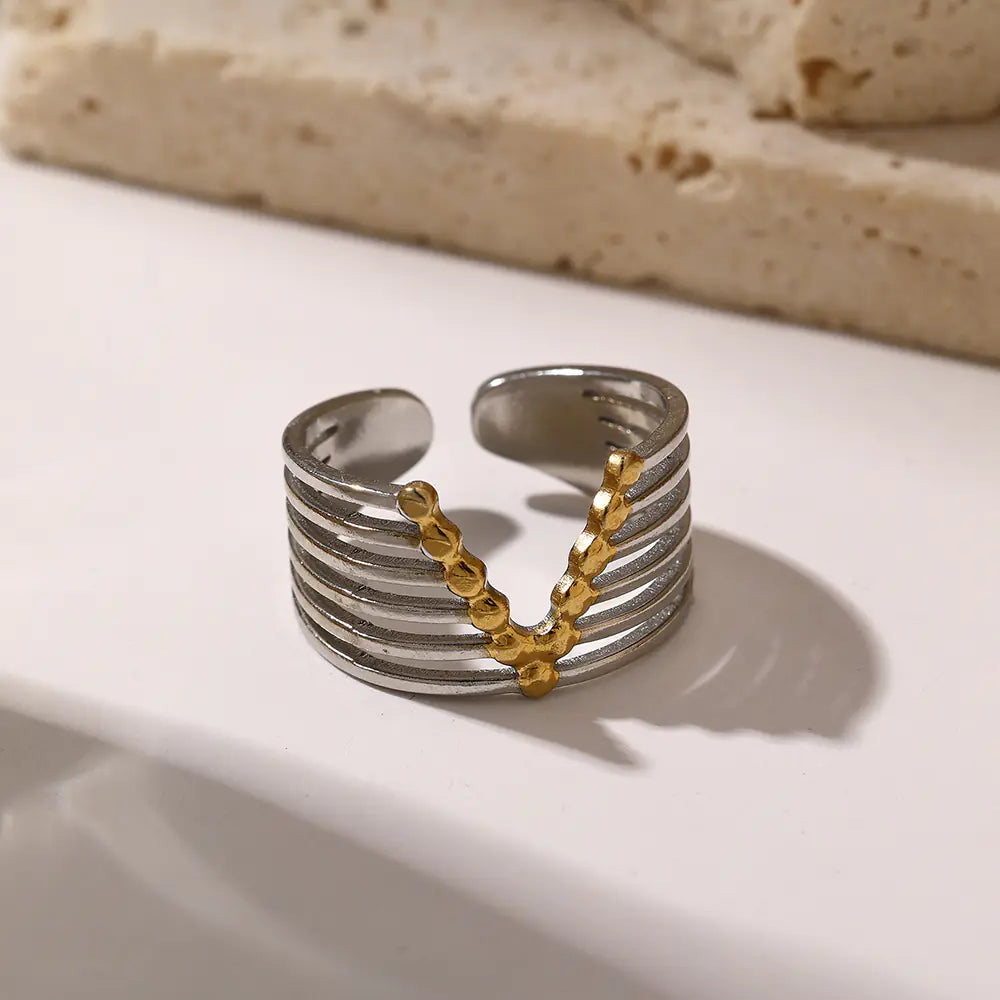 New Stainless Steel V shape Two Tone Opening Ring