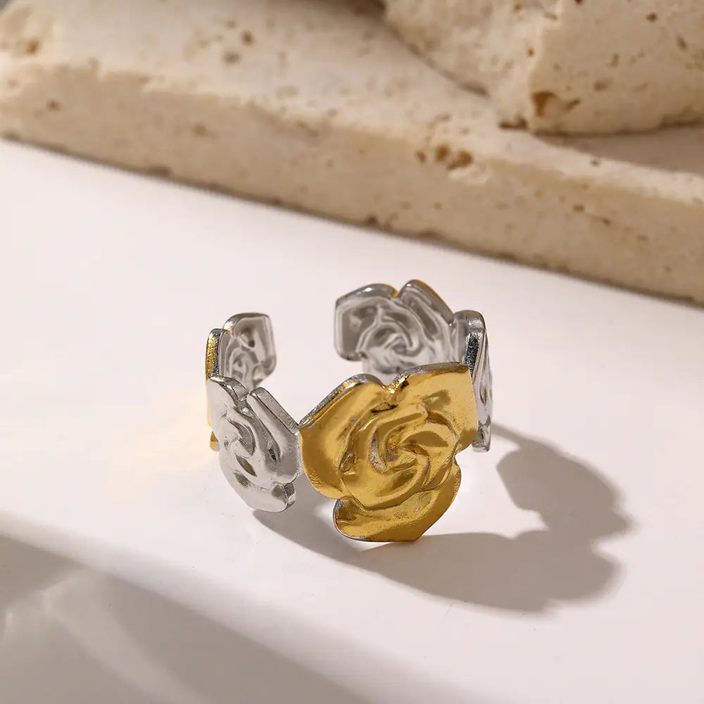 Adjustable Stainless Steel Rose Ring Gold