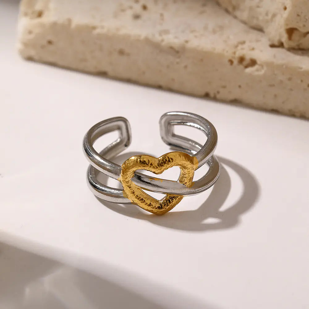 Stainless Steel Gold And Silver Adjustable Ring