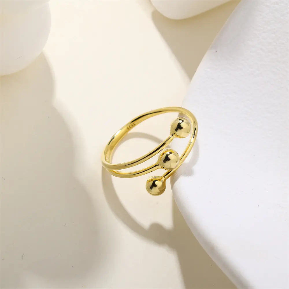 S925 Sterling Silver Lined Round Beads Open Rings