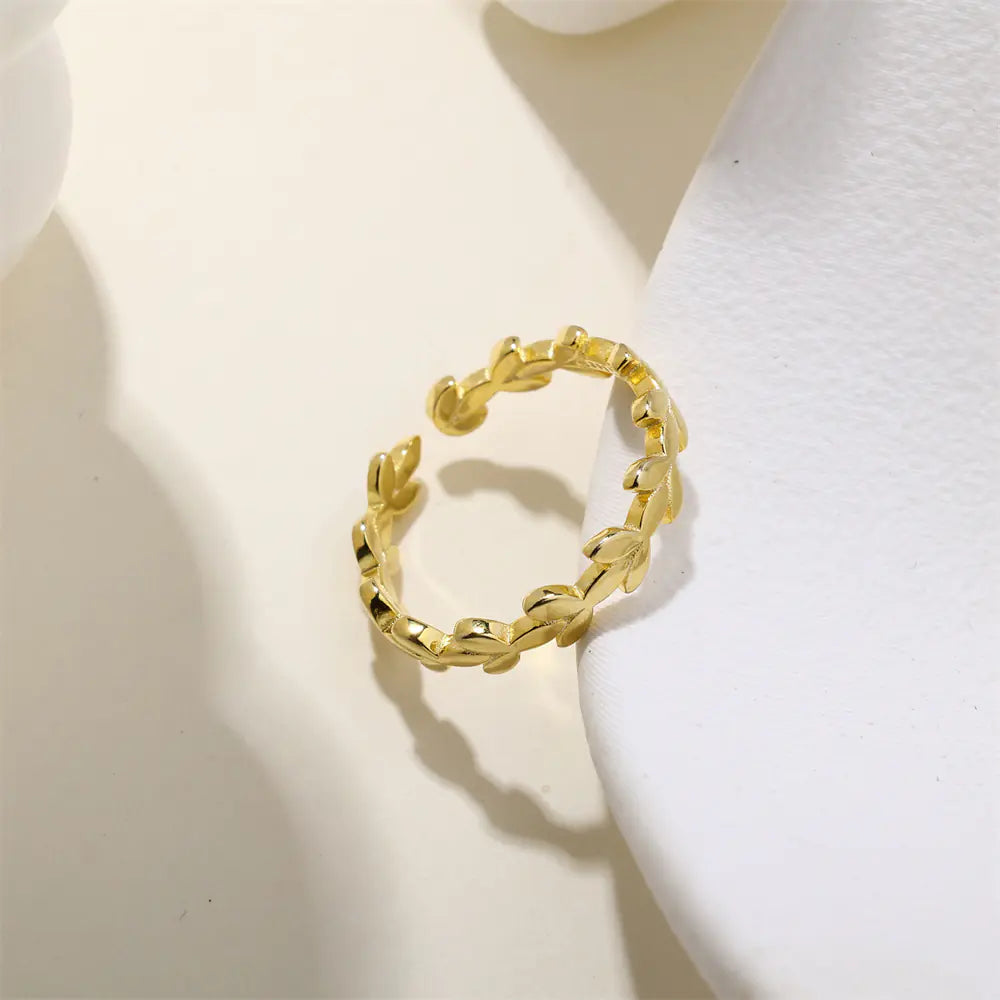 New S925 Sterling Silver Olive Branch Adjustable Ring
