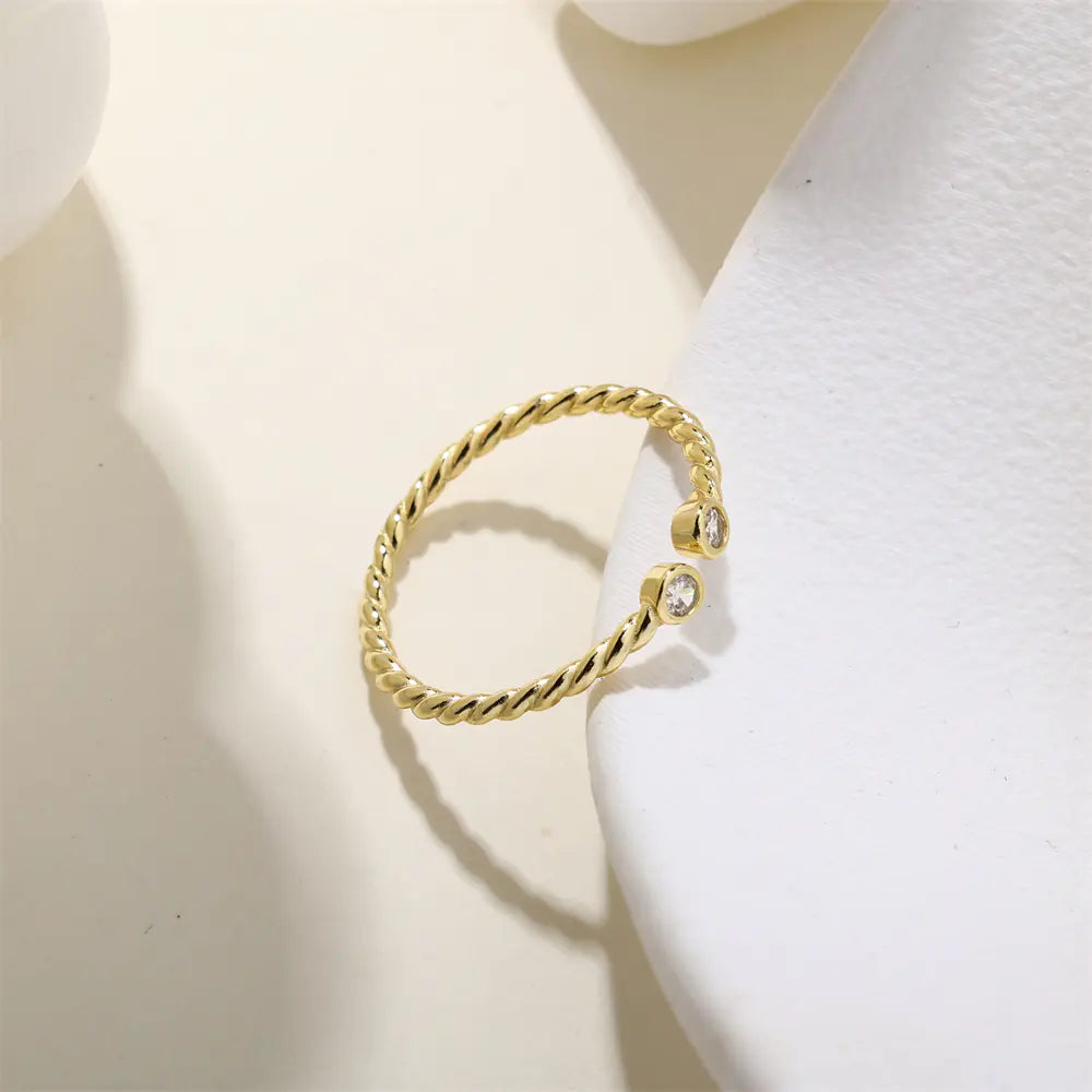 Twisted 925 Silver CZ 18K Gold Ring