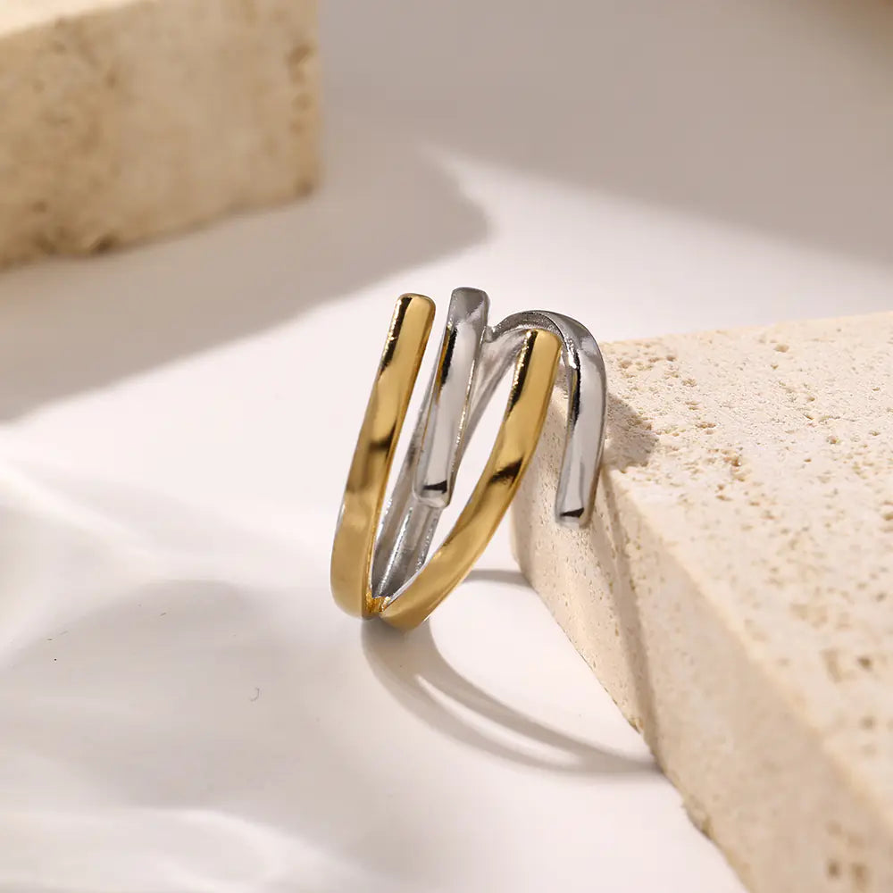 Trendy Stainless Steel Two-tone Adjustable Rings