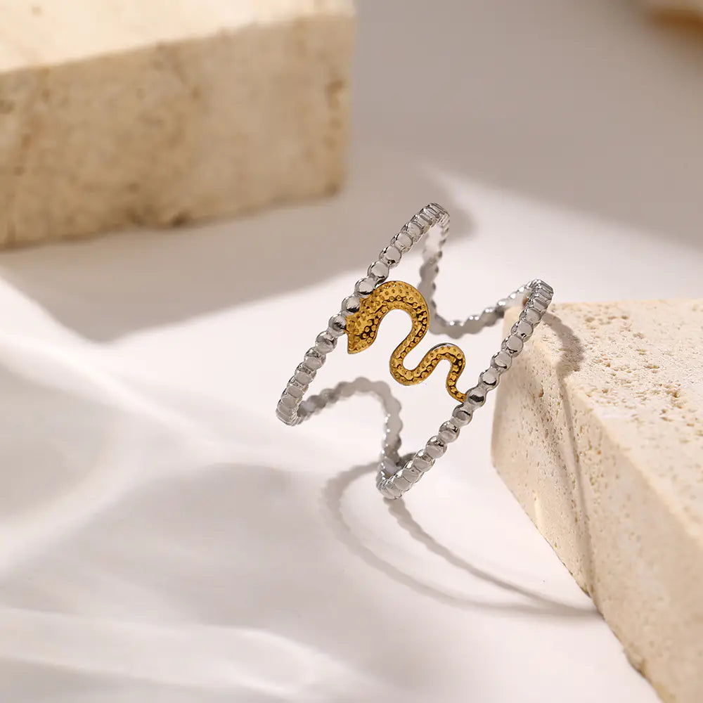 Stainless Steel Snake Two-tone Ring Adjustable