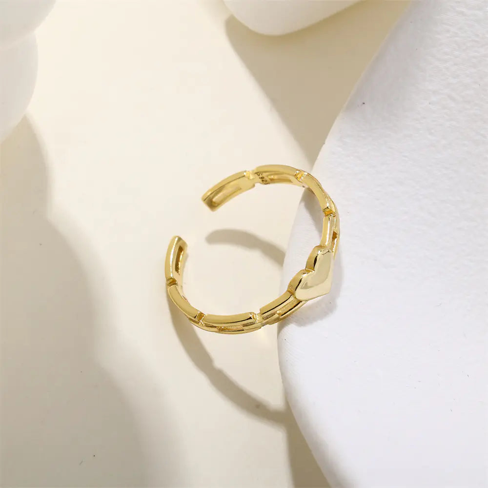 Trendy S925 Sterling Silver Heart Cuban Adjustable Ring