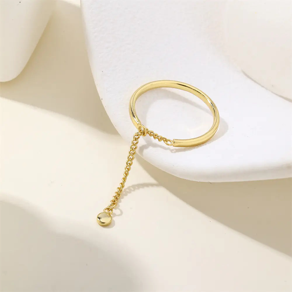 S925 silver Bead-shaped Chain Adjustable Gold Ring