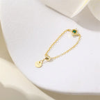 Sterling Silver 14K Gold Emerald Chain Ring