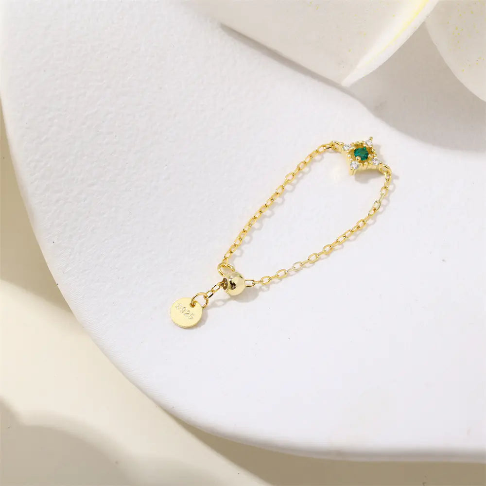 Sterling Silver 14K Gold Emerald Chain Ring