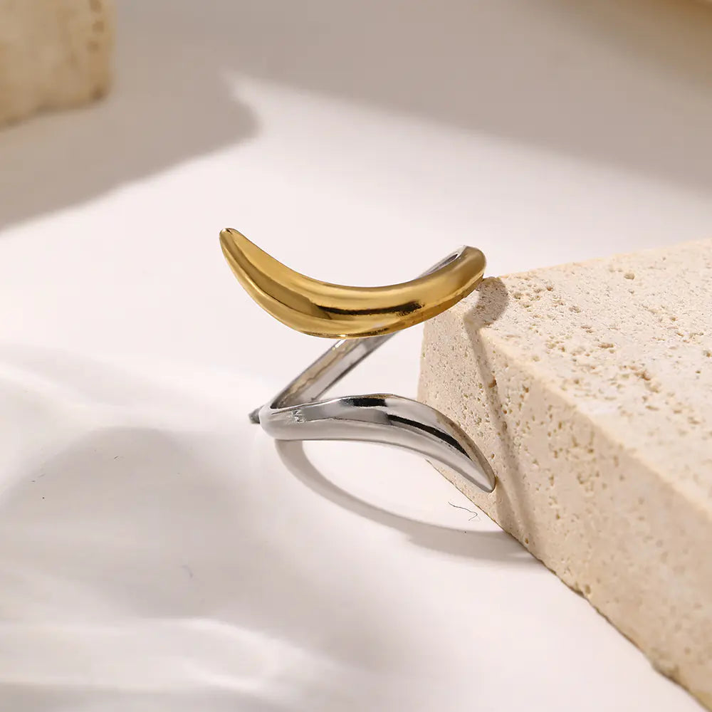 Stainless Steel Adjustable Two-tone Fishtail Ring