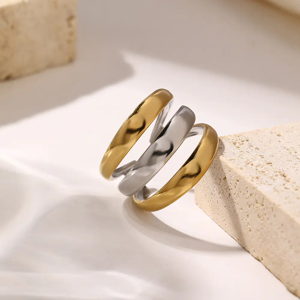 18k Stainless Steel Two-tone Adjustable Ring