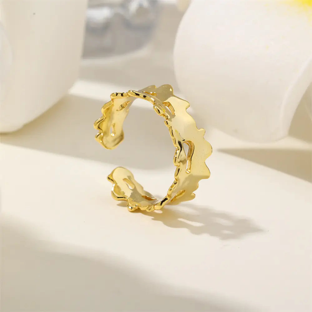 925 Sterling Silver Irregular Hollow Flower Edge Rings