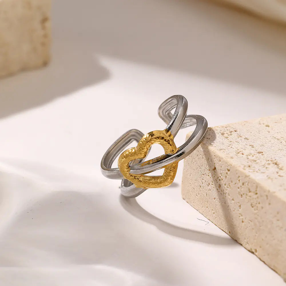 Stainless Steel Gold And Silver Adjustable Ring