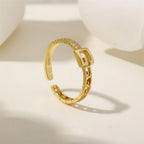 S925 Sterling Silver Belt Buckle Adjustable Gold Ring