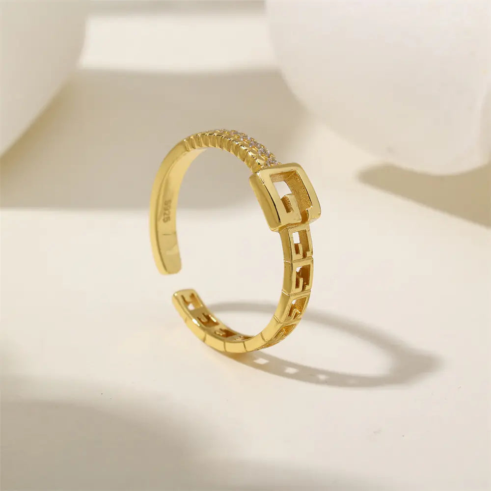 S925 Sterling Silver Belt Buckle Adjustable Gold Ring