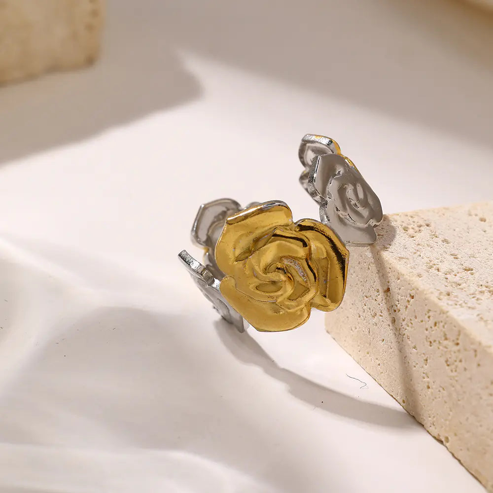 Adjustable Stainless Steel Rose Ring Gold