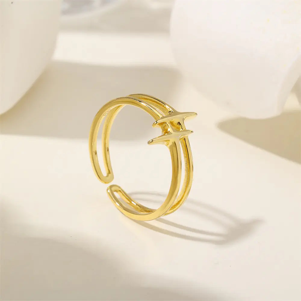 S925 Silver Double-layered Quadrilateral Star Open Ring