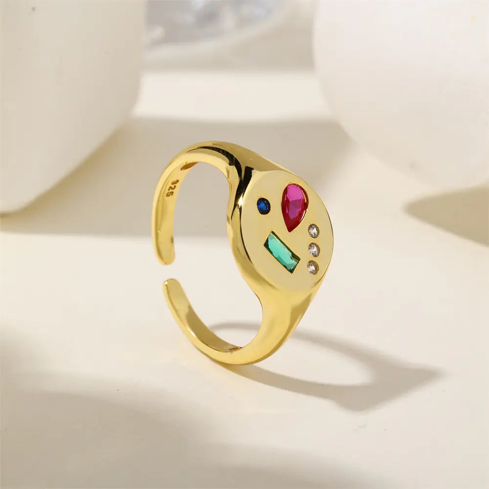 925 Sterling Silver Circular Inlaid Irregular Color Ring