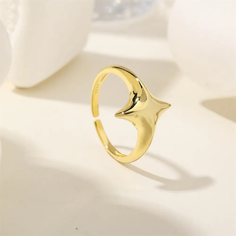 925 Sterling Silver Four-pointed starburst Plain Ring