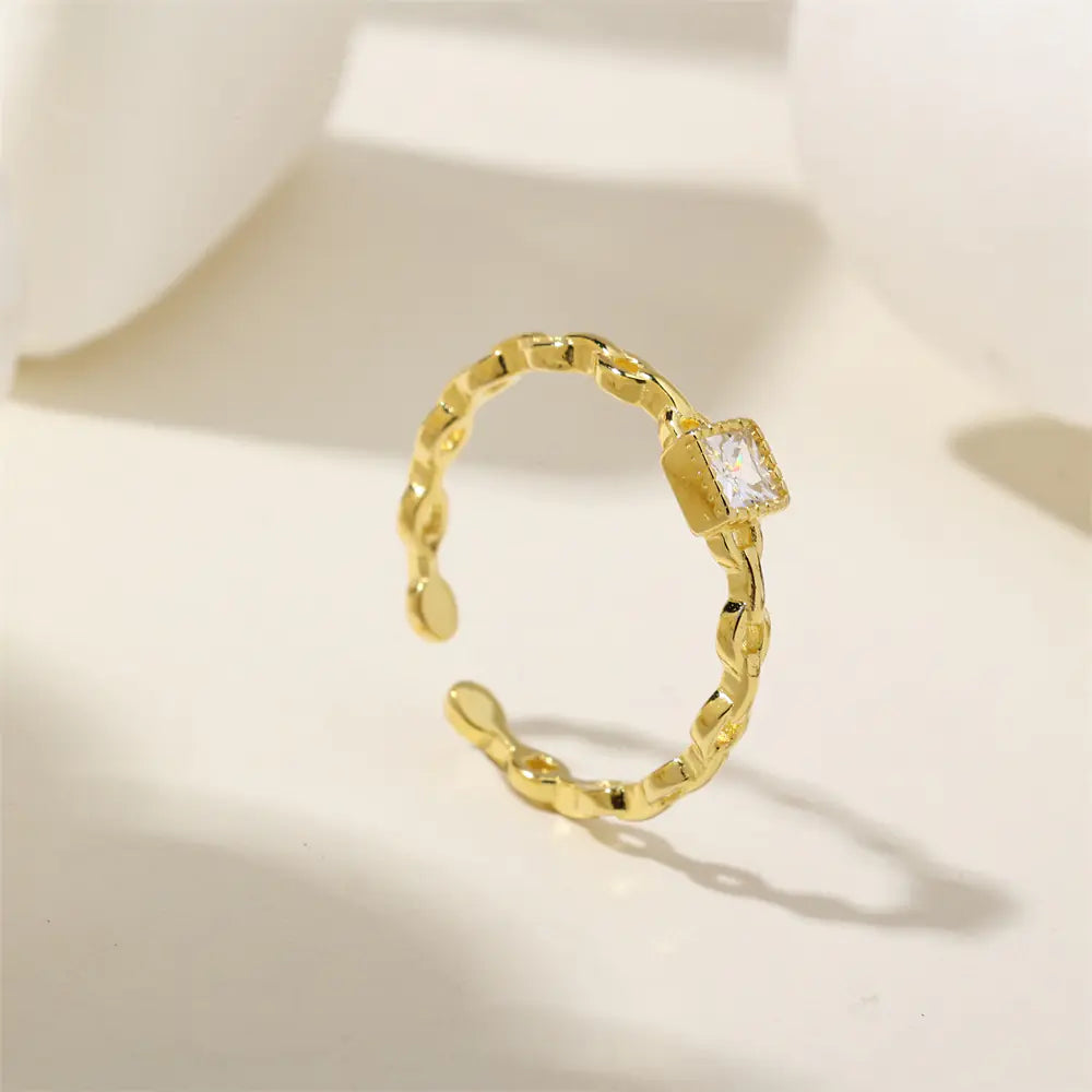 Simple S925 Sterling Silver Main Baguette CZ Open Rings