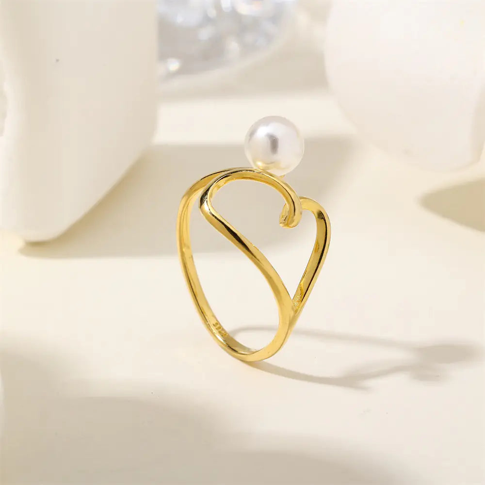 S925 Sterling Silver Lined Shell Pearl Adjustable Ring