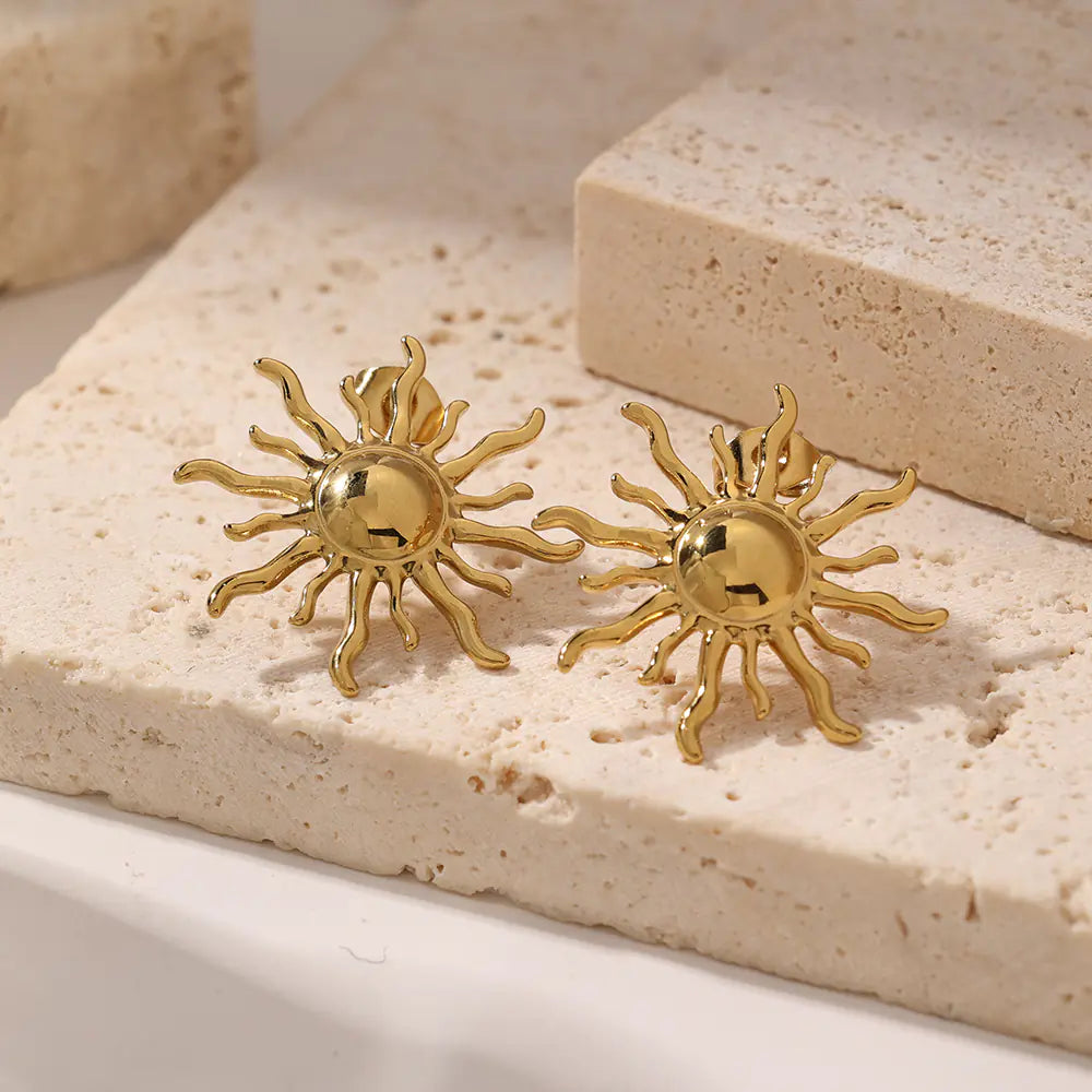 18k Gold Sunflower Stainless Steel Crystal Earrings