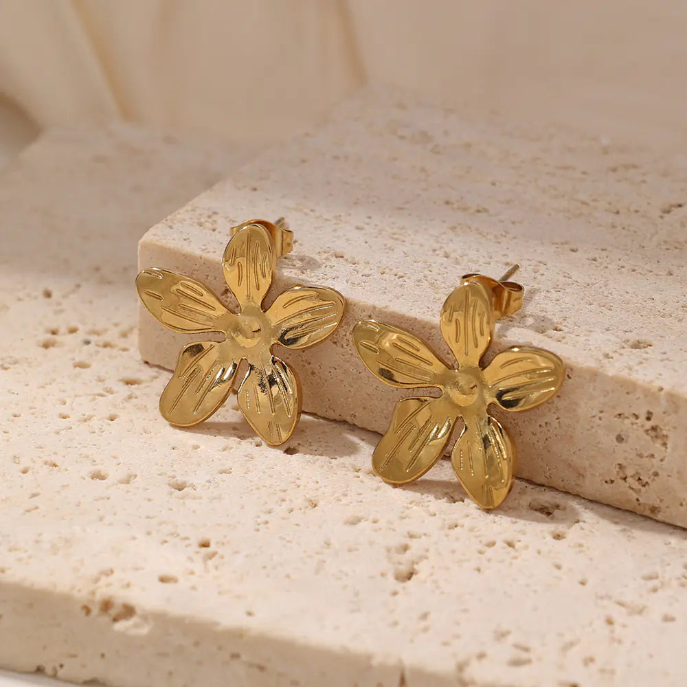 Gold Plated 316L Stainless Steel Flower Earrings