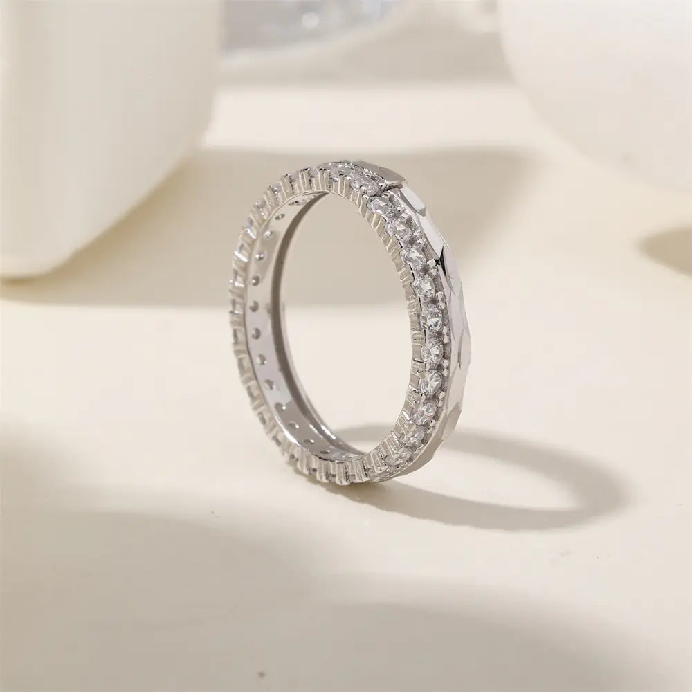 Fashion 925 Silver Geometry Round Zircon Ring