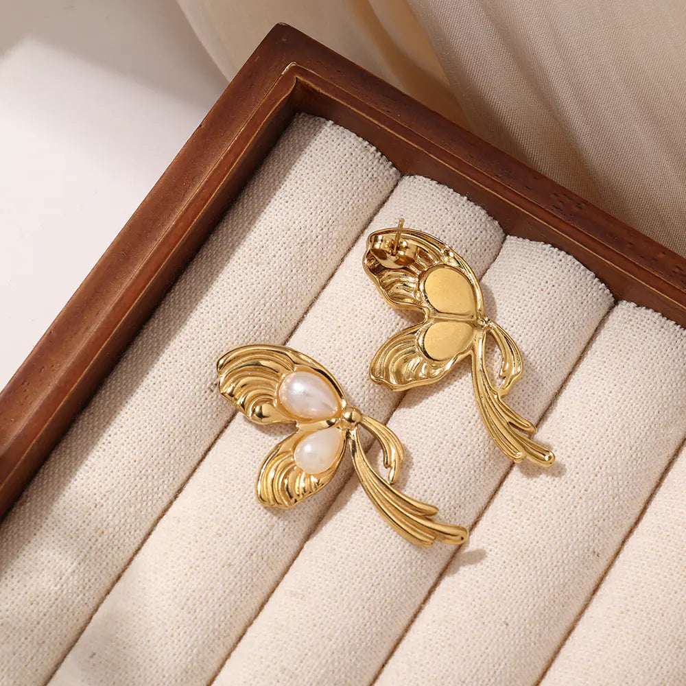 Stainless Steel Pearl Elegant Retro Hypoallergenic Bow Earrings