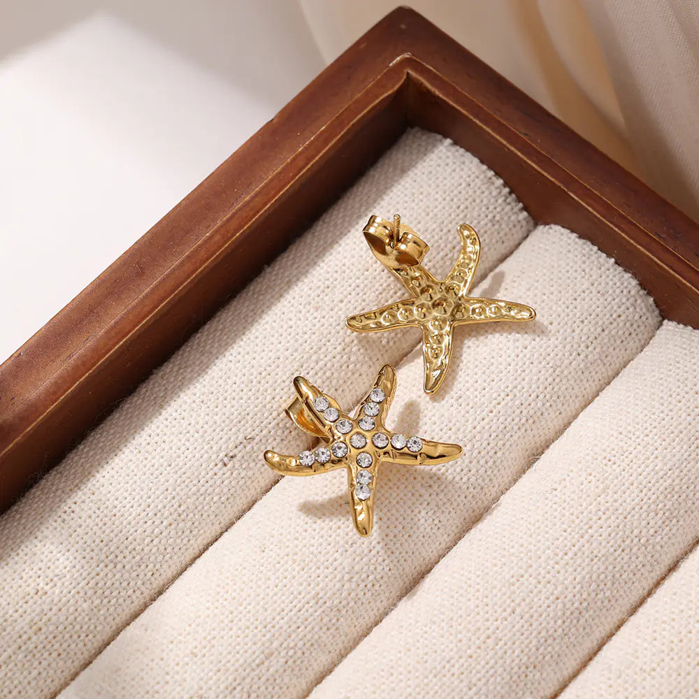 New Rhinestone Stainless Steel Starfish Earrings