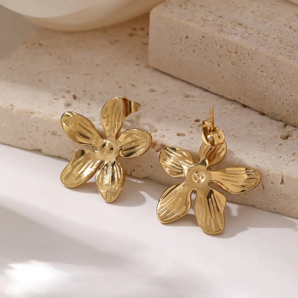 Gold Plated 316L Stainless Steel Flower Earrings