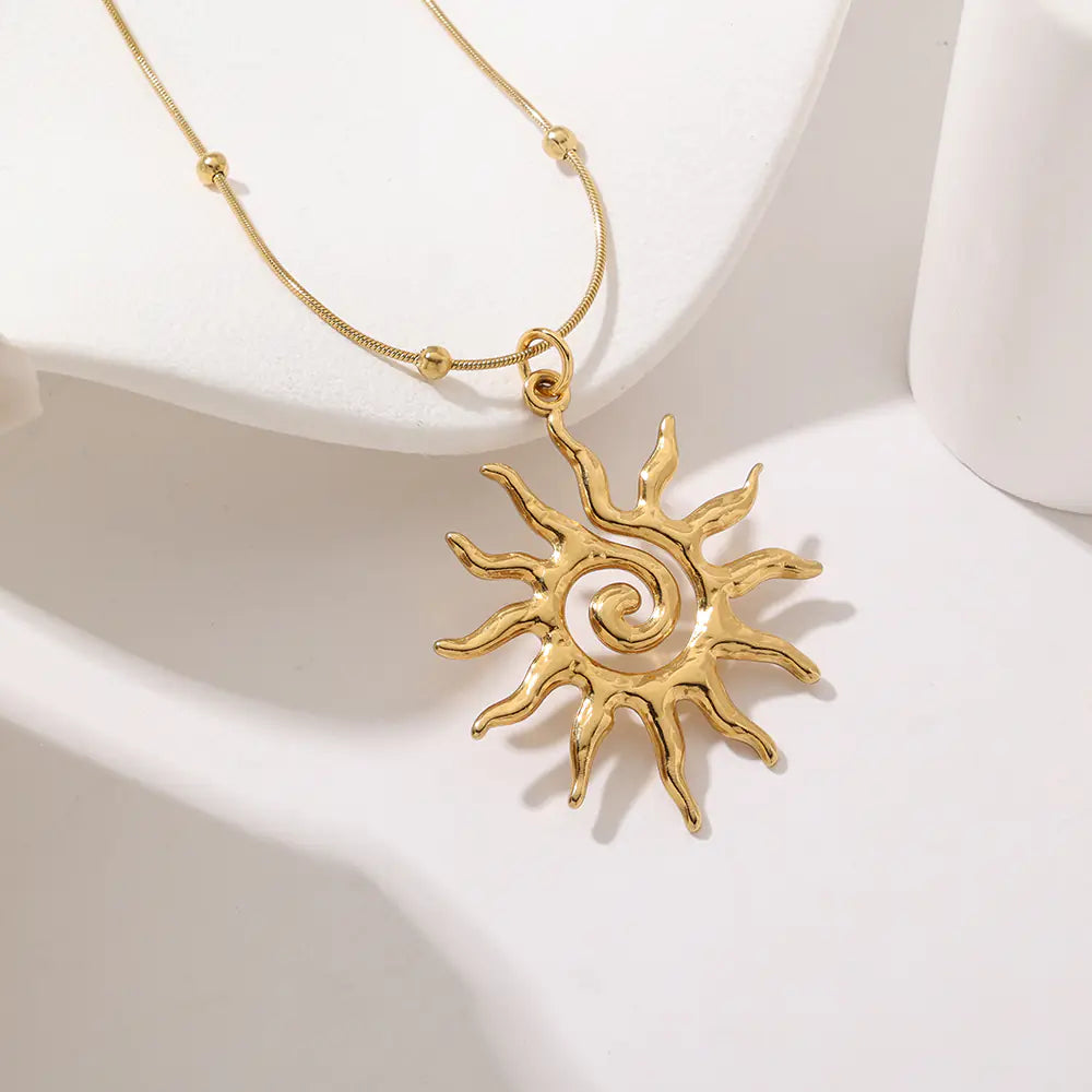 Stainless Steel Gold Sun Pendant Necklace
