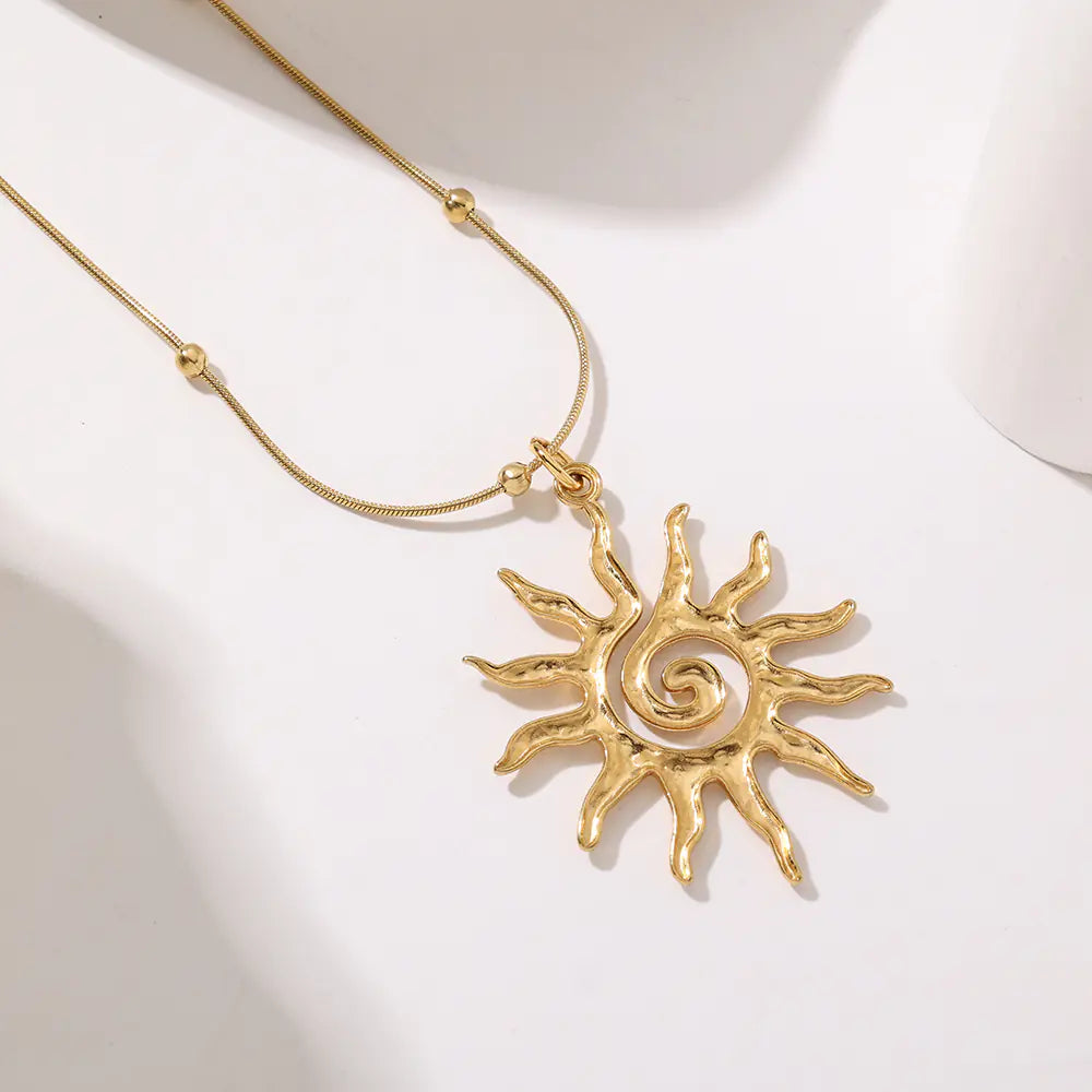 Stainless Steel Gold Sun Pendant Necklace