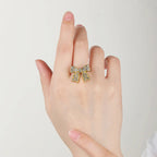 New Stainless Steel Butterfly Bow Crystal Open Ring