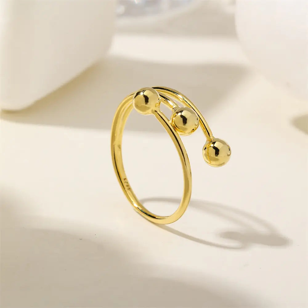 S925 Sterling Silver Lined Round Beads Open Rings
