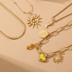 Stainless Steel Gold Sun Pendant Necklace