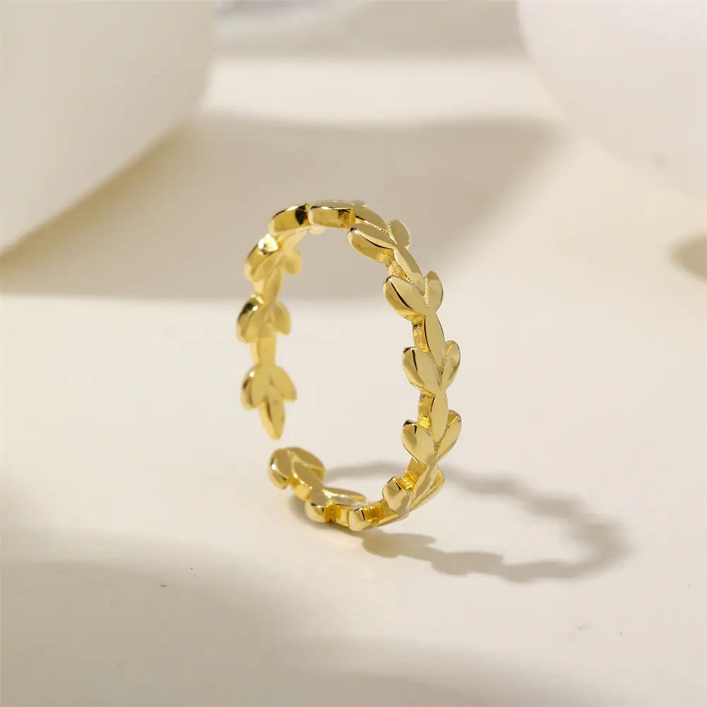 New S925 Sterling Silver Olive Branch Adjustable Ring