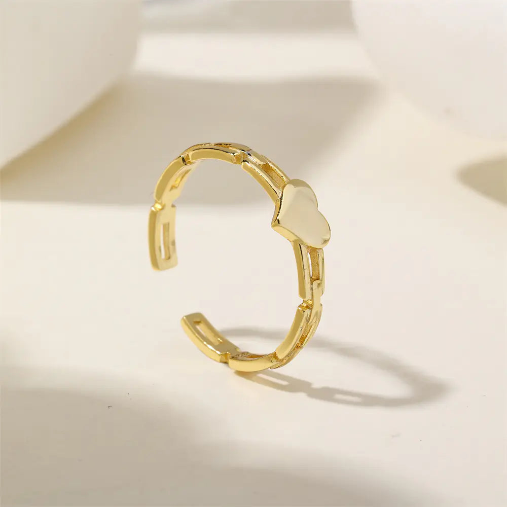 Trendy S925 Sterling Silver Heart Cuban Adjustable Ring