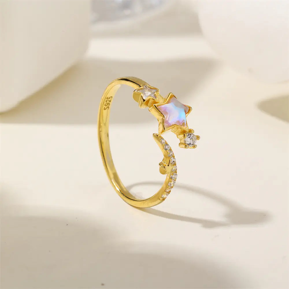 Moonstone Star 925 Sterling Silver Polished Ring