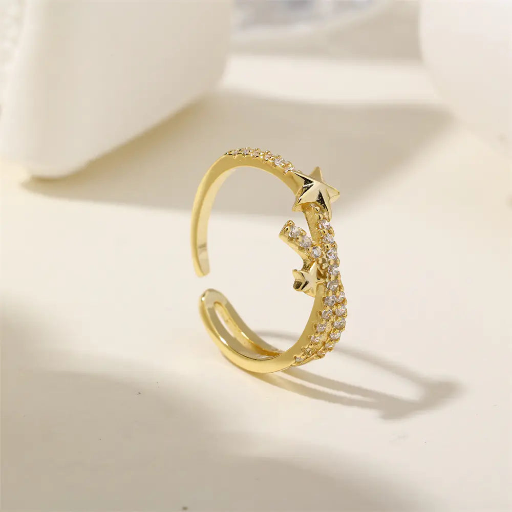 Full CZ Star Design Non 925 Silver CZ 18K Gold Ring