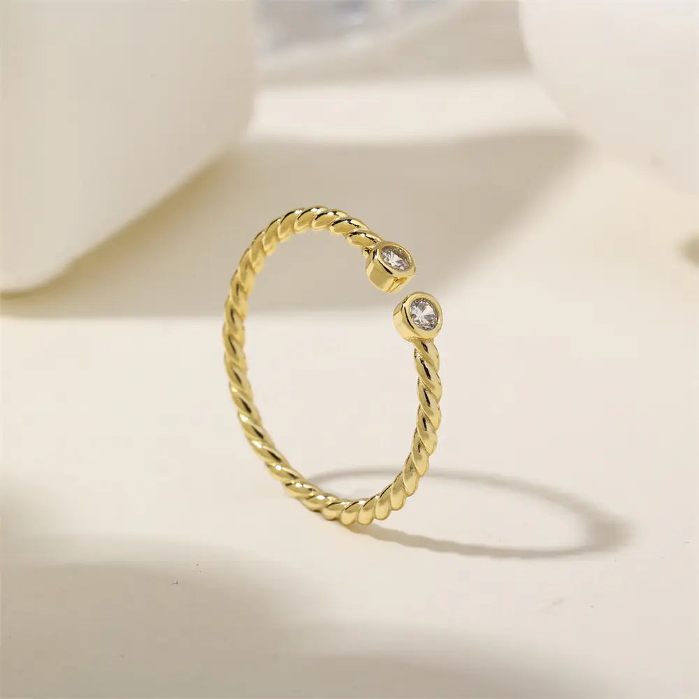 Twisted 925 Silver CZ 18K Gold Ring